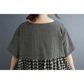 切り替えチェック柄 マキシ丈 ワンピース  30135