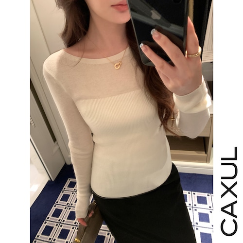 Sheer Yoke Rib Knit / 3color