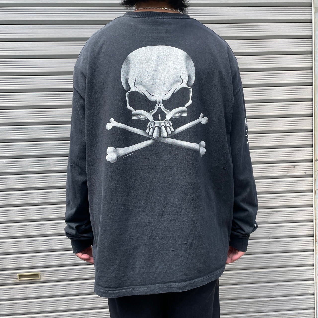 00年代 スカル バックプリント 袖プリント ロングTシャツ メンズXL 