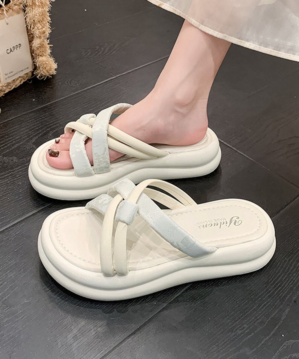 厚底 ミュールサンダル クロスベルト夏靴 | レディースファッション