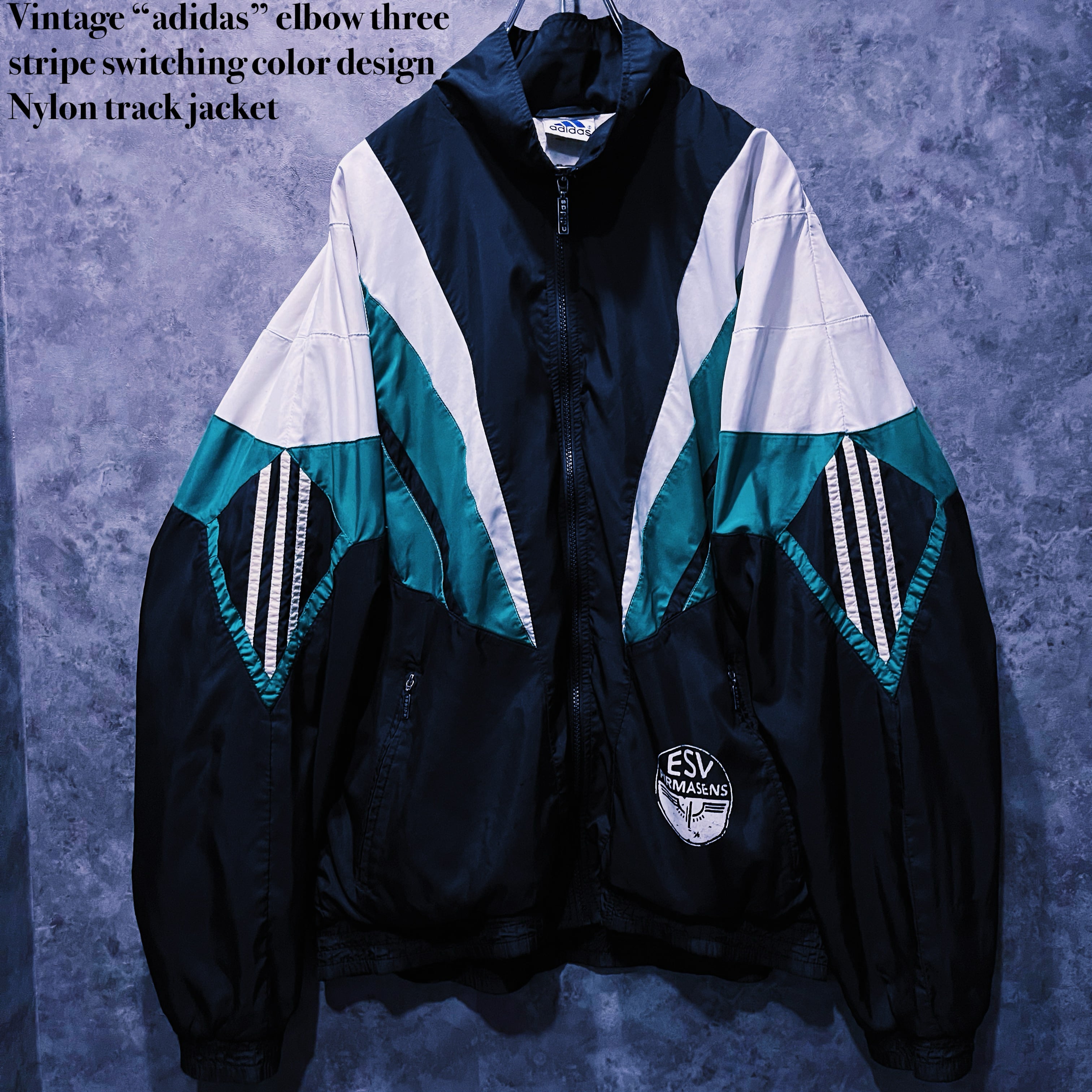 【doppio】Vintage “adidas” elbow three stripe switching color design Nylon track jacket