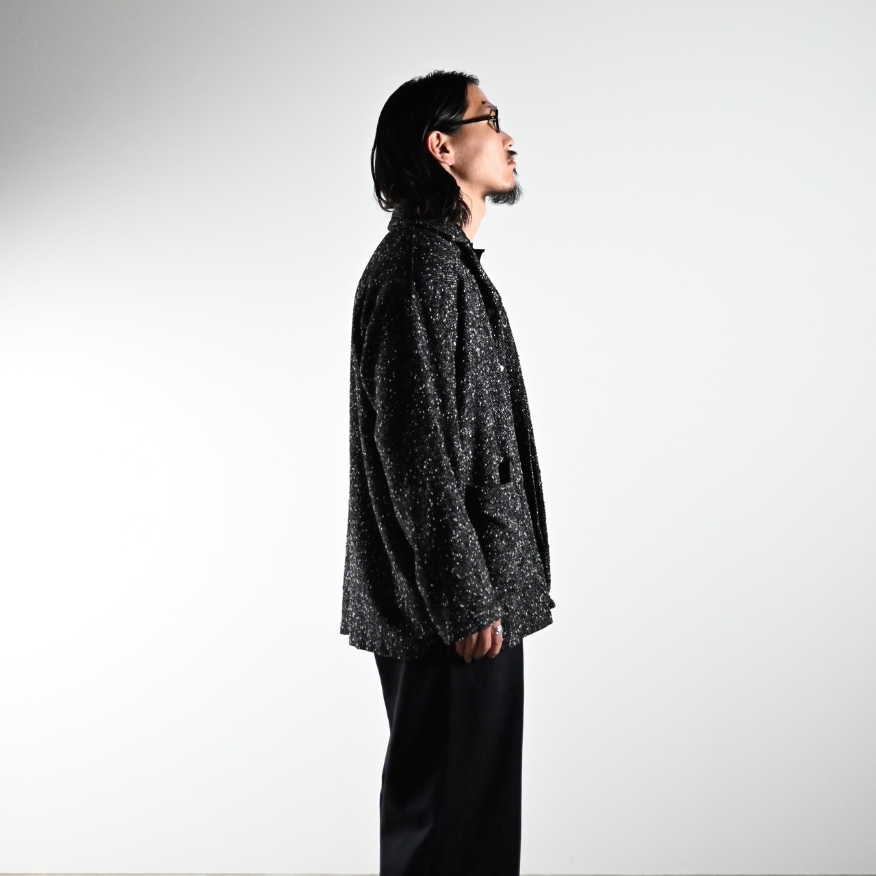 INTERIM(インテリム)TEXTURED DONEGAL BOUCLÉ DEADSTOCK HYPER BIG FLY FRONT SHIIRTS JACKET