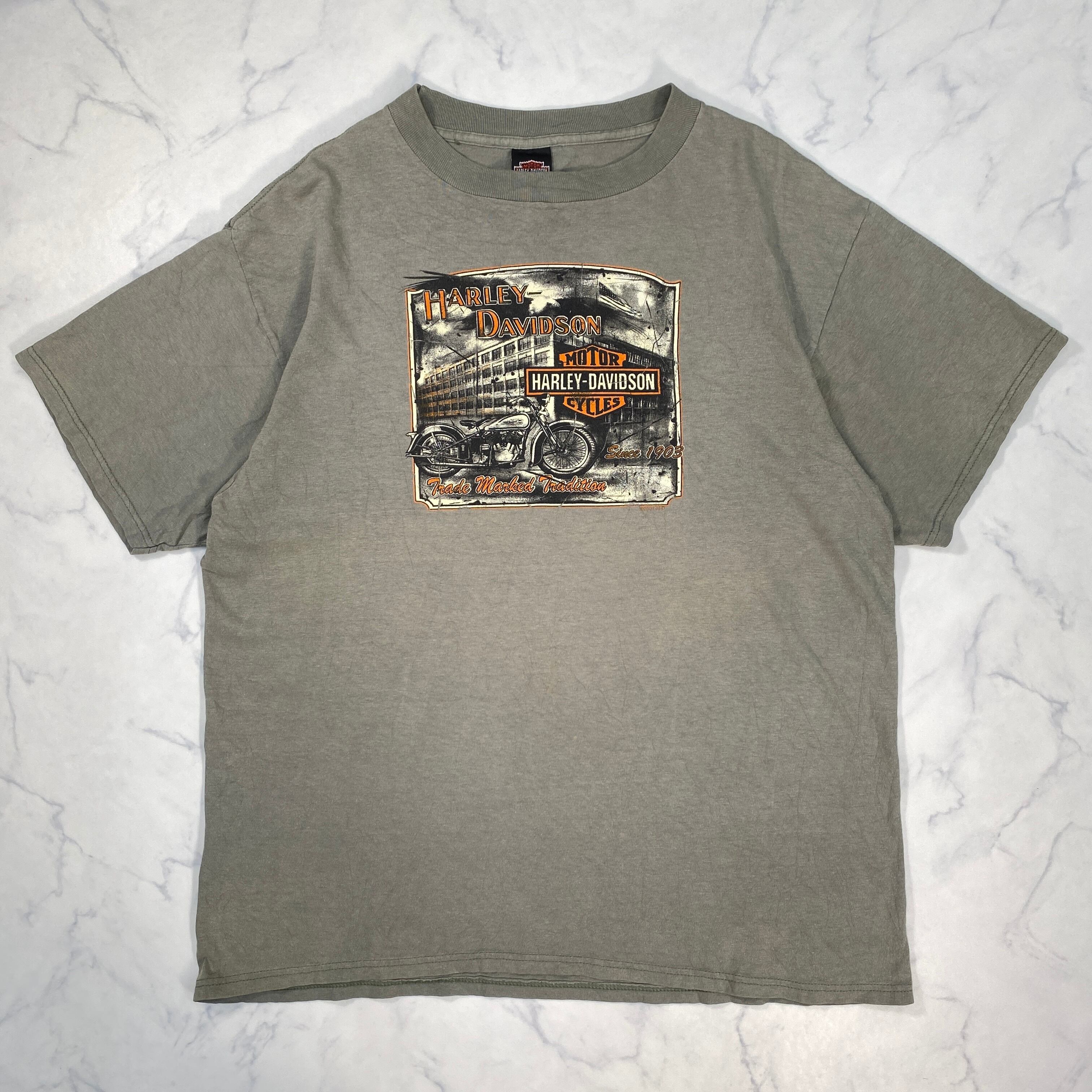 『両面プリント』90s  ハーレーダビットソン カーキ Tシャツ
