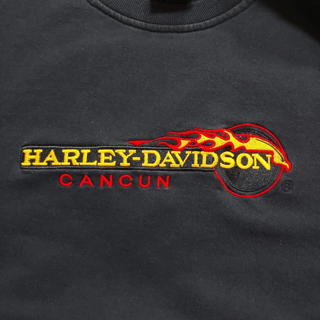 ハーレーダビッドソン スウェット 刺繍ロゴ XL 黒ブラック カンクン 7357古着屋fuufuスウェット
