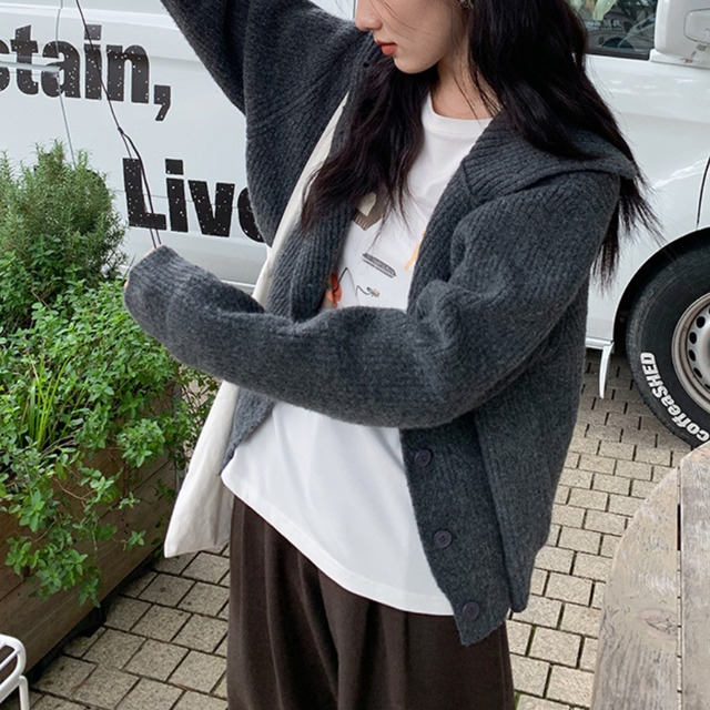 high neck knit cardigan J00059