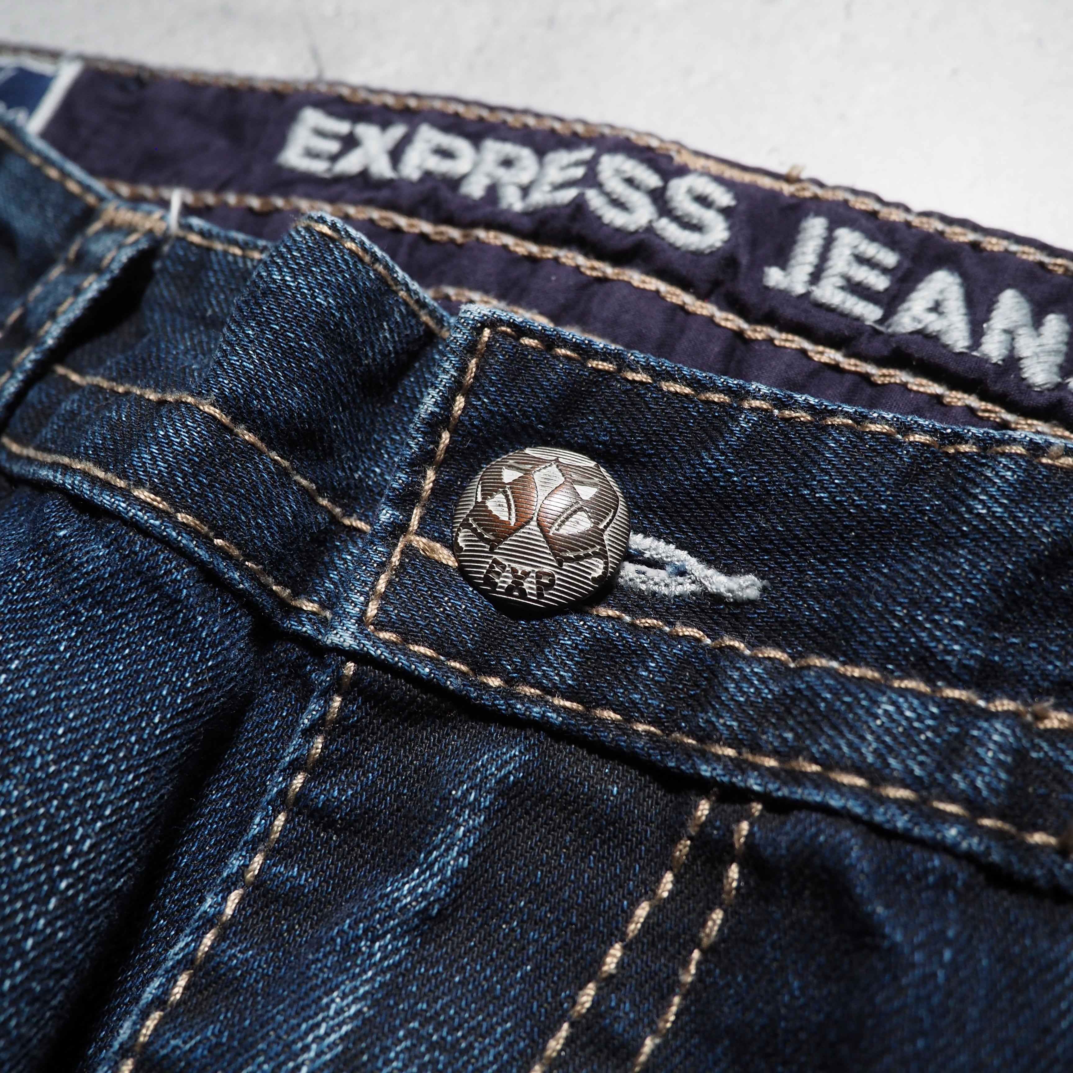 ” Express Jeans ” Street culture Big logo Embossed vintage Indigo Denim pants