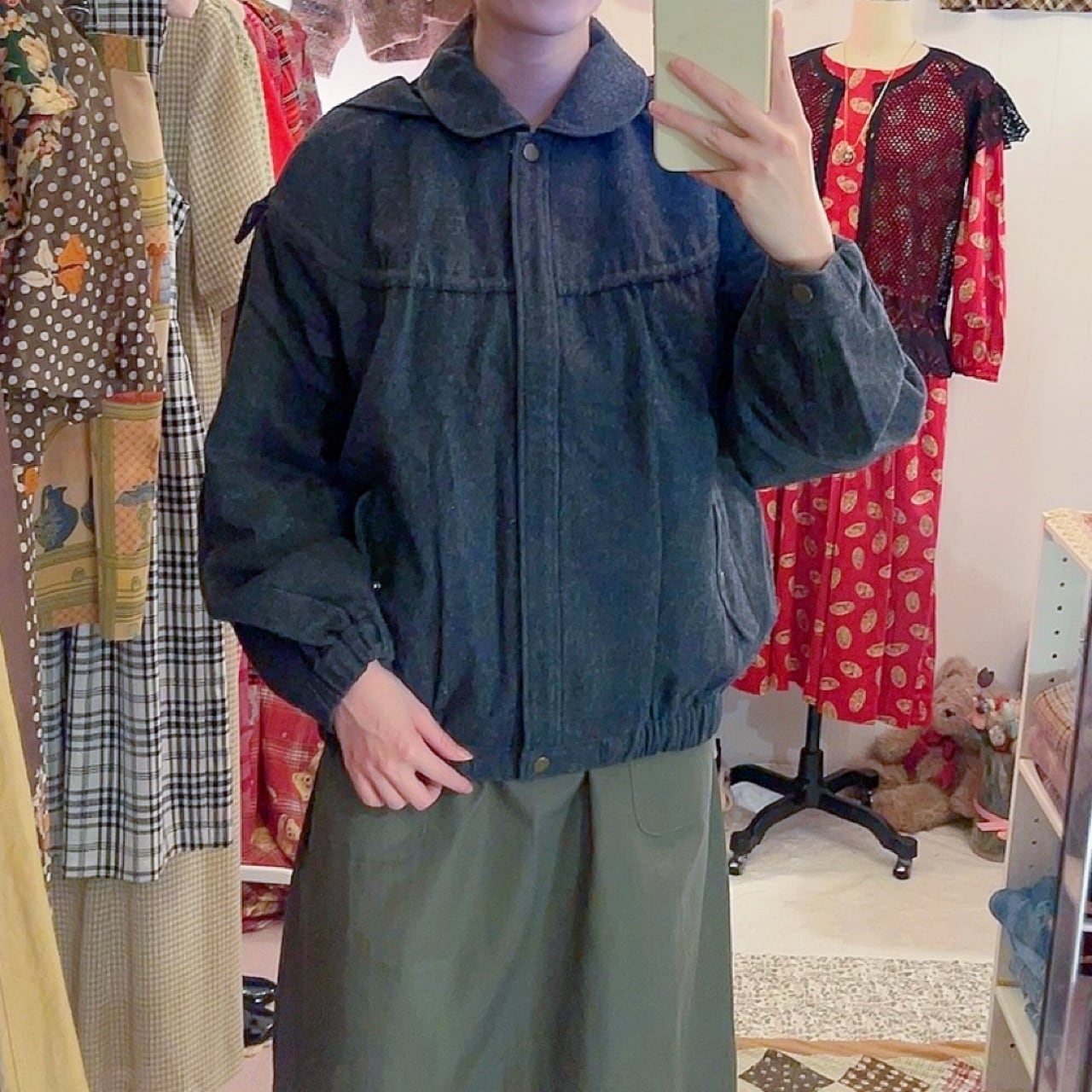 green check hoodie blouson