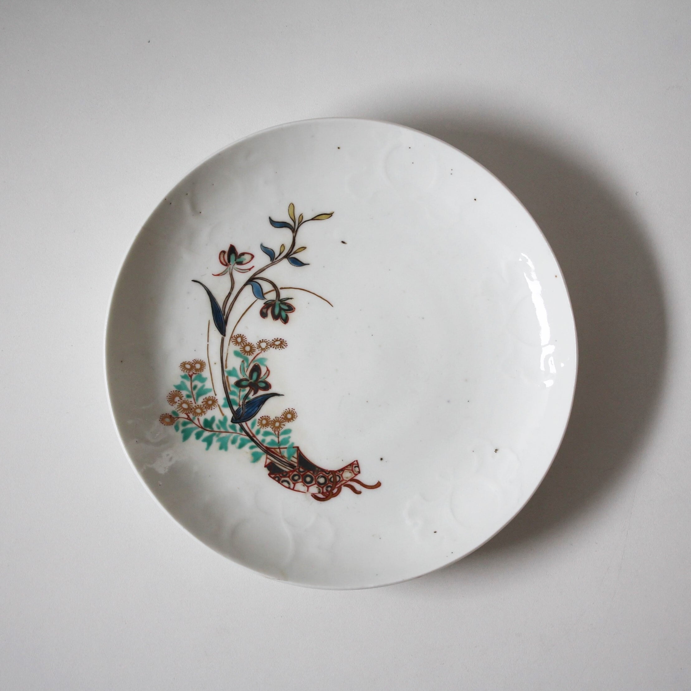 古九谷色絵花熨斗文皿 d20.2cm Ko-Kutani Enameled Dish, Design of