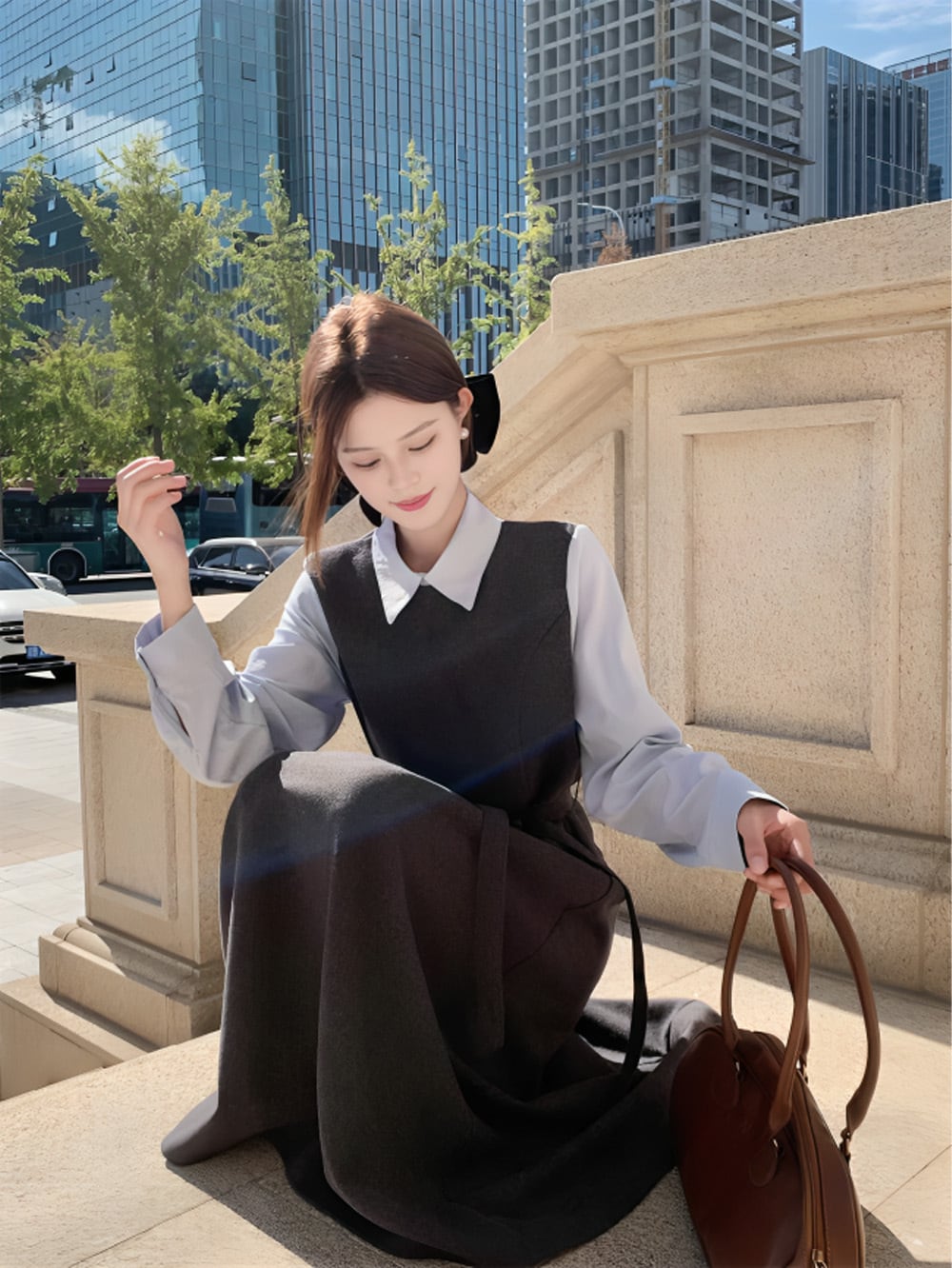 フォーマルカジュアルフェイクツーピースワンピース | 韓国/ワンホン