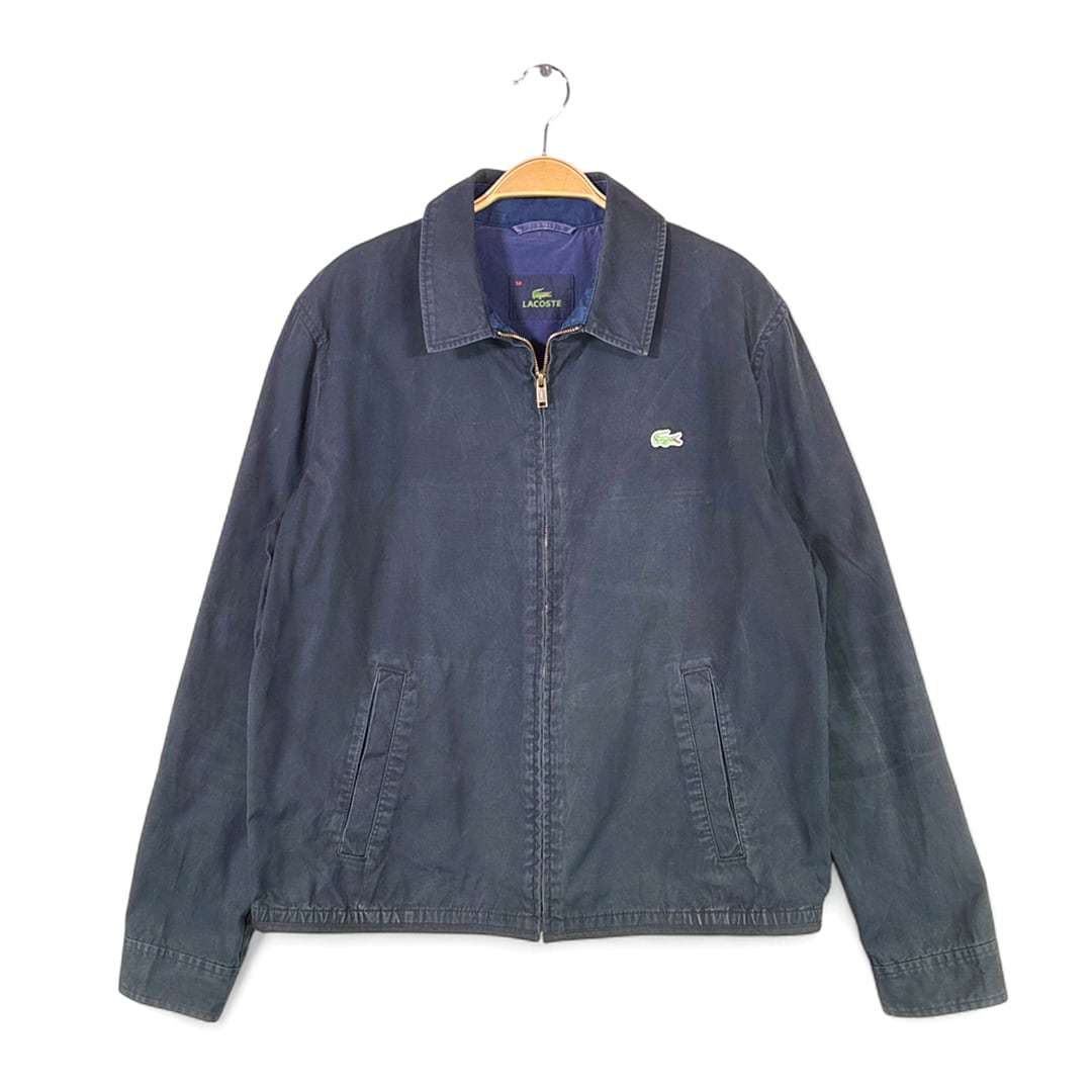 ラコステ スウィングトップ ワンポイントロゴ 緑ワニ ドリズラー ブラック コットン LACOSTE メンズXL相当 古着 @DZ0721