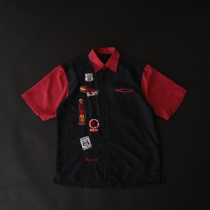 over silhouette bi-color switching & mulch wappen design rayon shirt