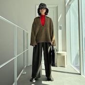 スキッパーオーバーKnit/mixブラウン