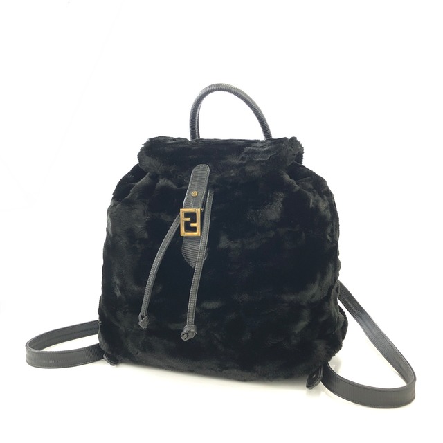 FENDI フェンディ　ロゴモチーフ　レザー×ファー　リュック　バッグパック　ブラック　vintage　ヴィンテージ　オールド　28gkdv