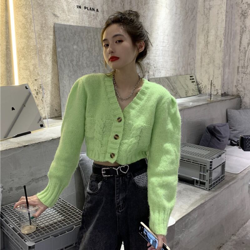 ショートニットセーター スプリングルーズVネックカーディガントップス ジャケット ロング 春物 YY-ファッション38884550891