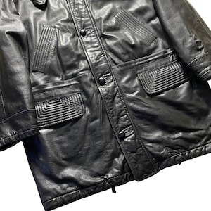vintage black leather coat Made in Italy
