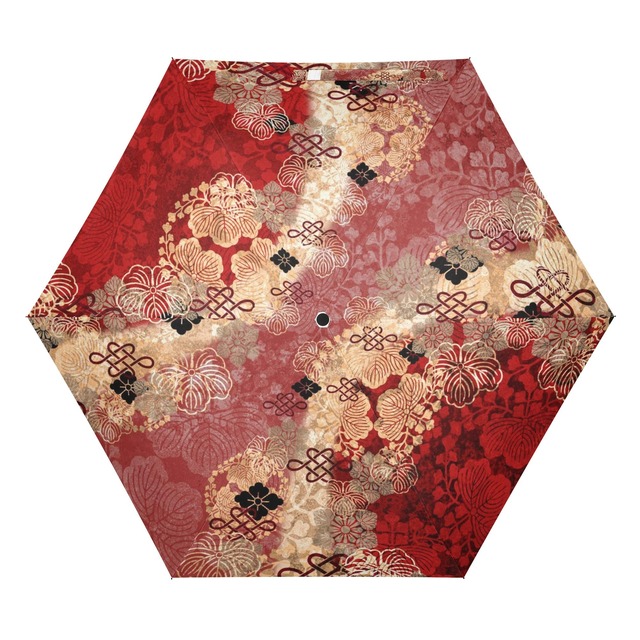 家紋装飾　桃紅　和柄折り畳み傘