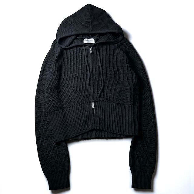 Double zip short length loose knit hoodie “BLACK”