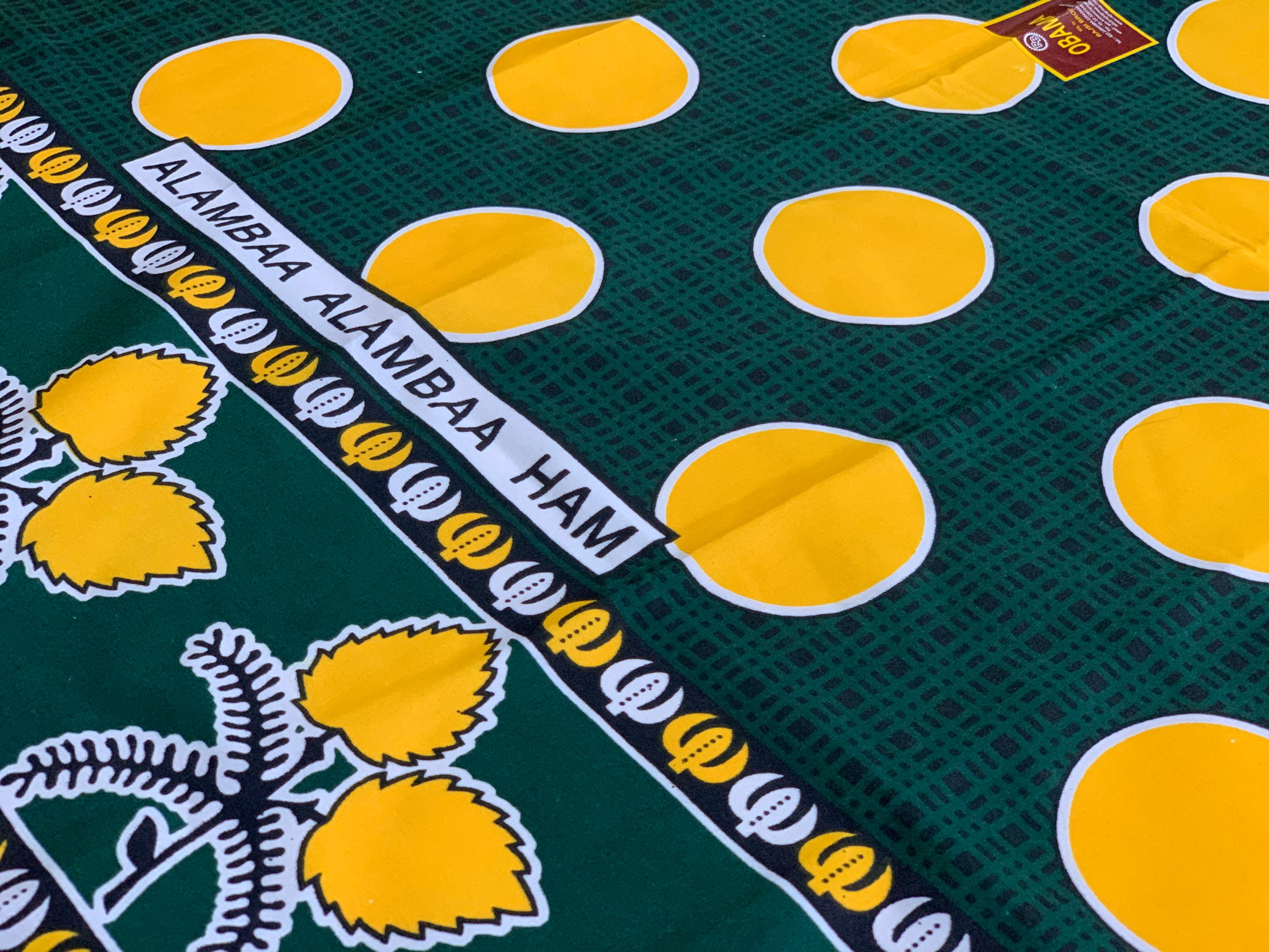 カンガ布  ファブリック（グリーン×イエロー）※④ SDGs（訳アリ品）