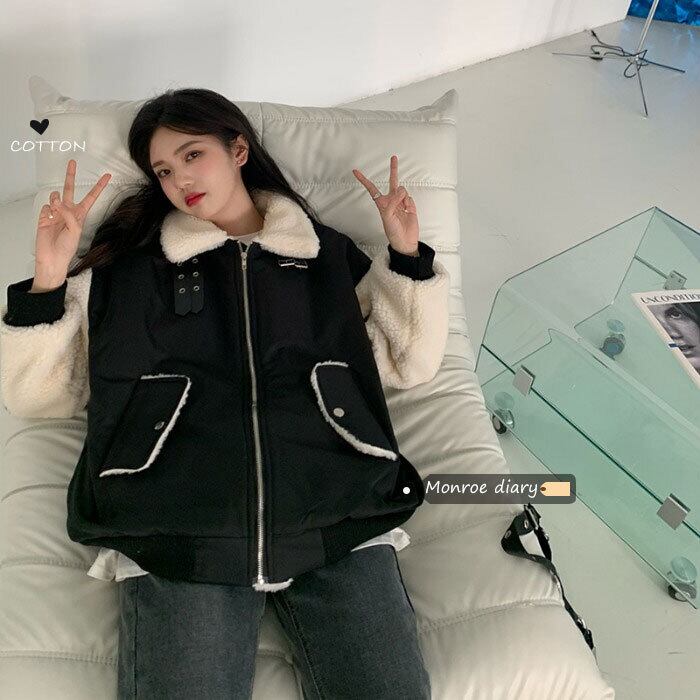 ウールジャケット レディースオータムウィンターベルベットルーズショート ストリート 秋物 冬物 モンロー10720217466