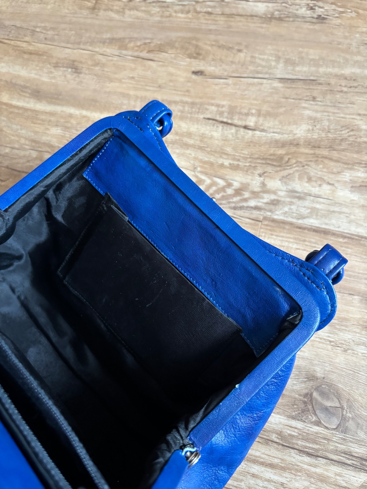 blue leather hand bag-5163-2