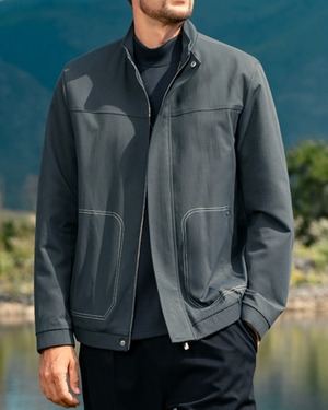 ジップアップ ポケットステッチデザインジャケット 4色 E0171