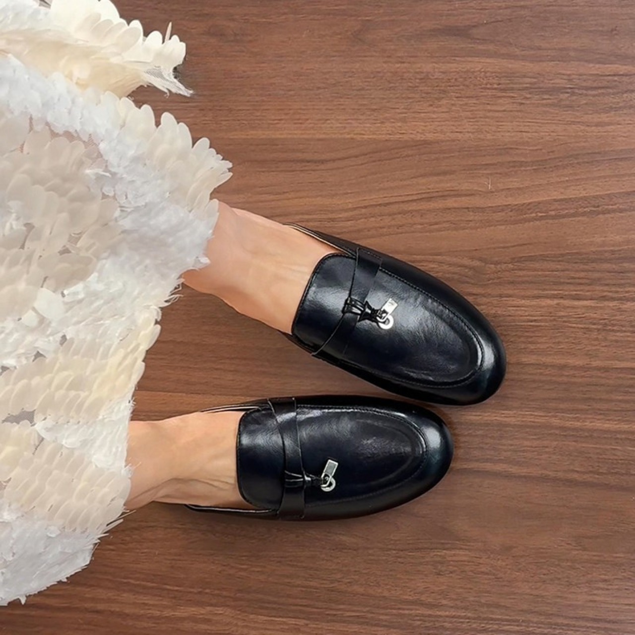 Elegant Black Bit Mule Loafers T4380