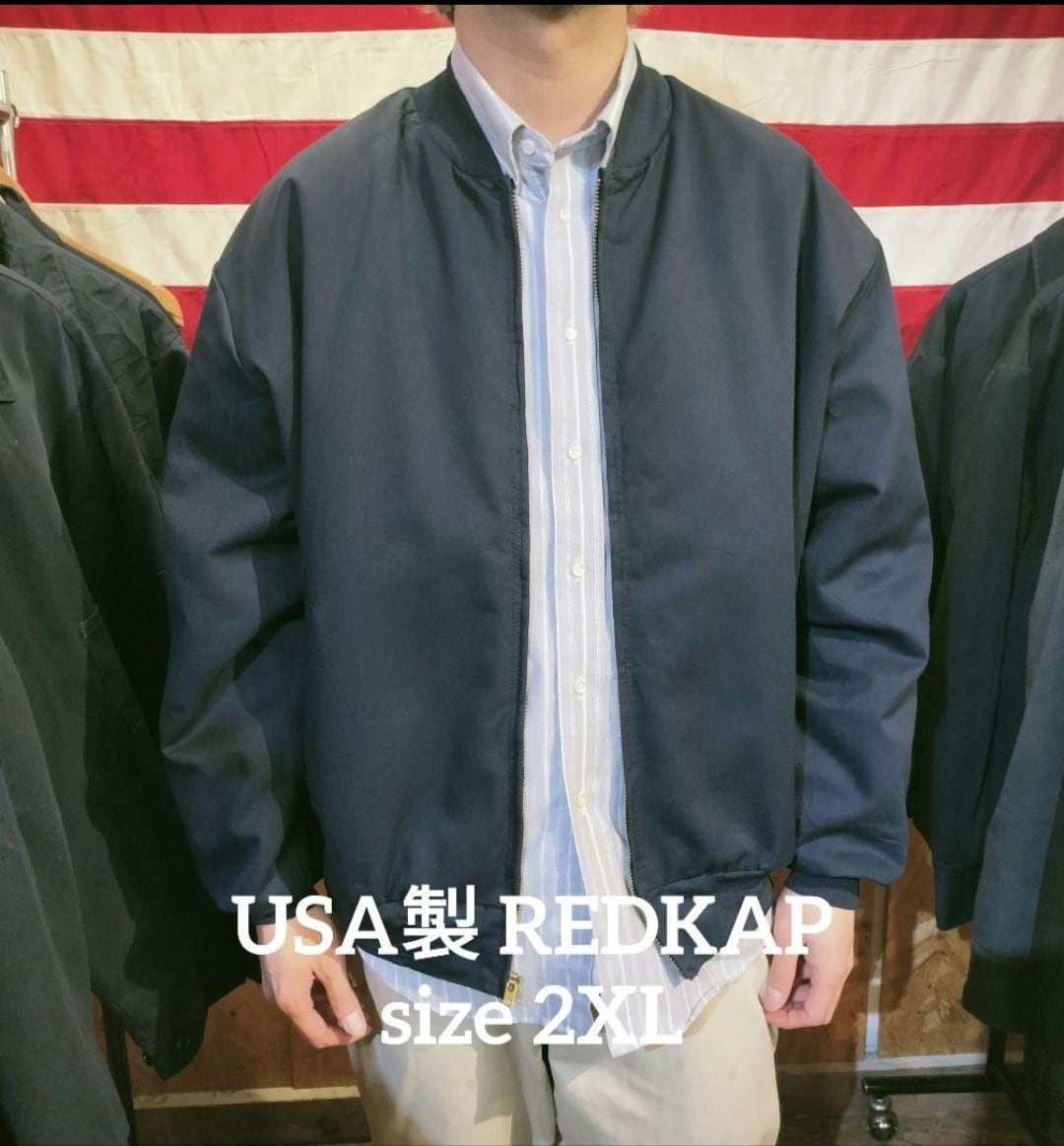 Used ジャケット◆2XL USA製 REDKAP 襟無しワークジャケット 無地 ネイビー◆ヴィンテージ USA古着