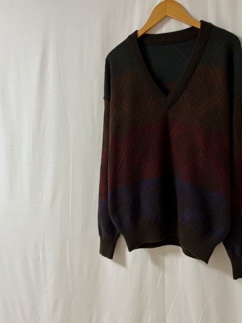 1980~90's Knitting Design V-Neck Sweater