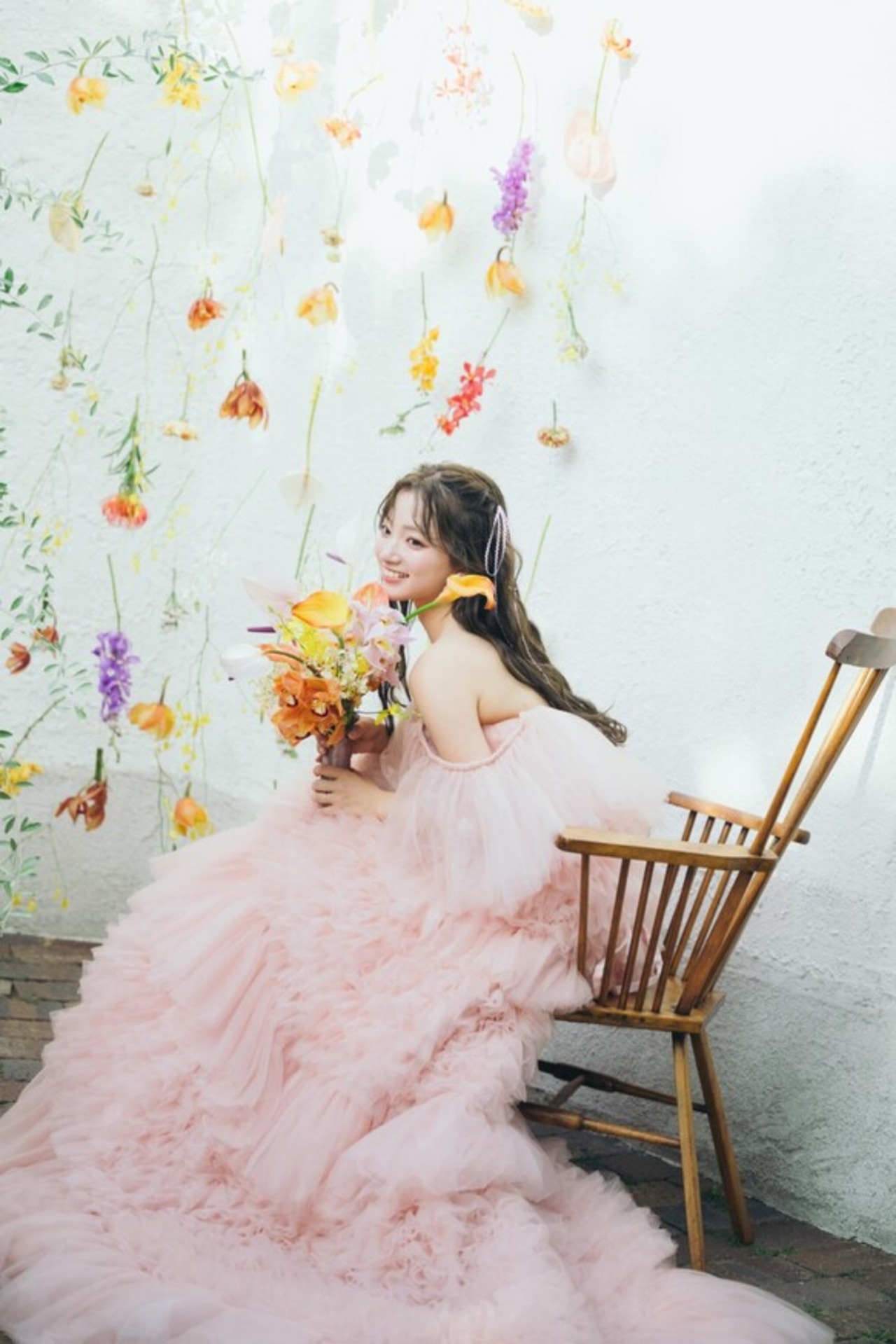 実例写真！カラードレス ソフトチュール もこもこドレス ピンク 素  