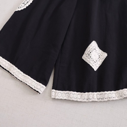 4色/レース貼りコットンワイドパンツ ・12727
