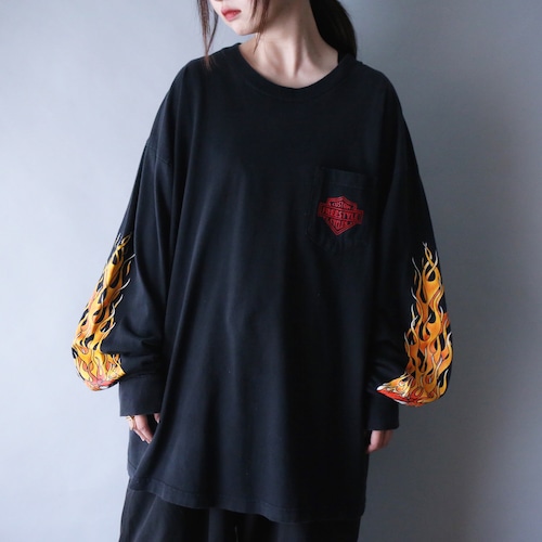 scull × fire sleeve design 360 full printed over  silhouette l/s tee