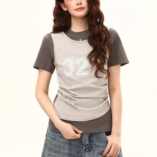 layered design number short-sleeve tee　レイヤードデザインナンバー半袖ティー　J2088