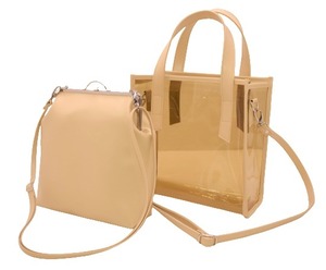 [JERI MARL] 透明 クリア トートバッグ がま口 ショルダー (ベージュ) 夏バッグ 3way 工房 手作り 日本製 エコパッケージ MX-0022-191