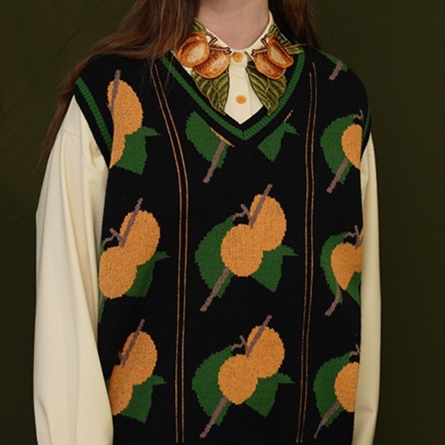 【Camoooni】フルーツ刺繍 レトロ シャツ  10498