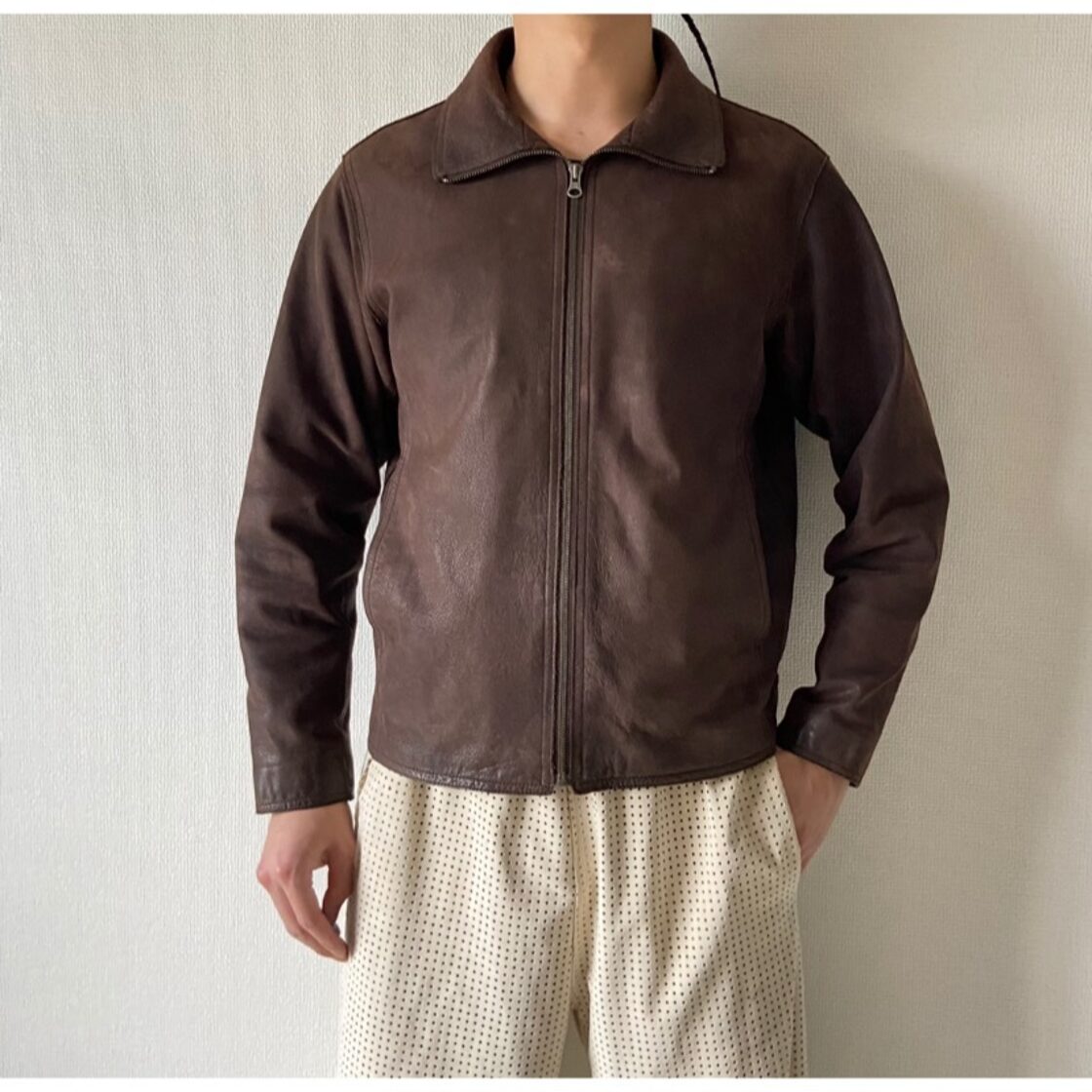 00s old gap dark brown leather high neck zip up blouson | Pay ID
