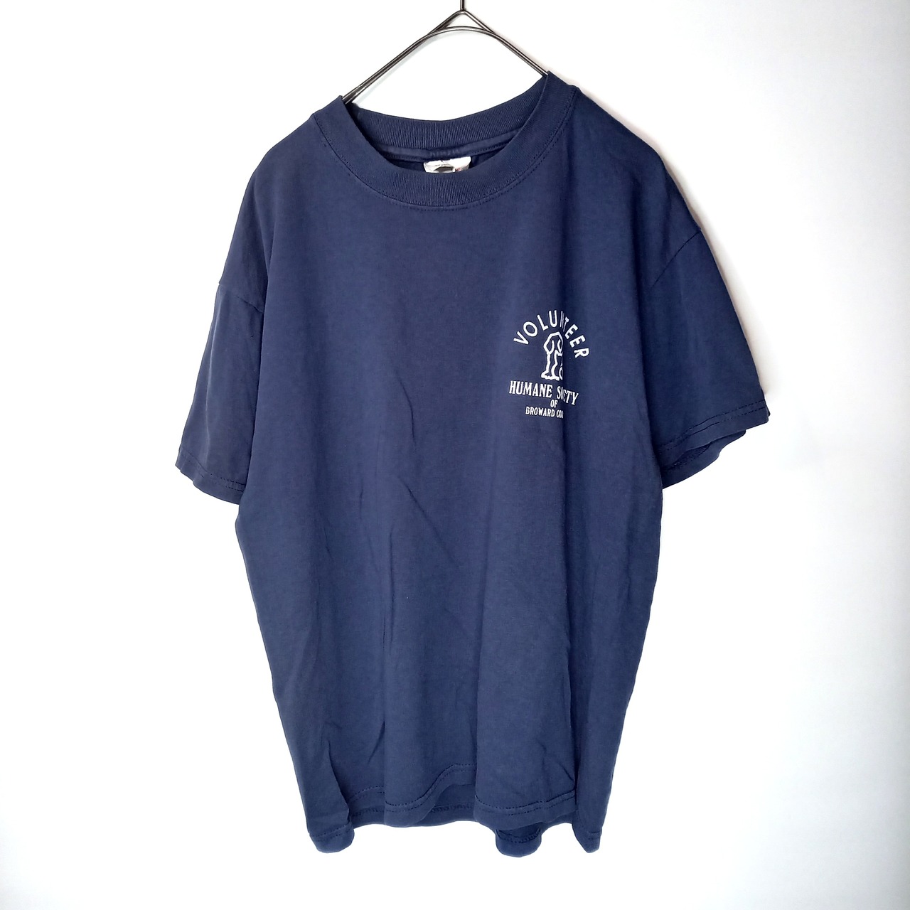 ヘインズ　旧ロゴ　クルーネック　プリントTシャツ　半袖　企業ロゴ　ネイビー