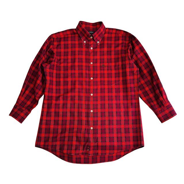 中古 バーバリーロンドン BURBERRY LONDON 長袖 ボタンダウンシャツ クリーニング済み チェック柄 赤 メンズ Lサイズ