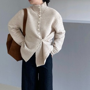 high neck side button stripe cardigan m0047