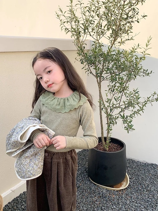 【取寄】使い勝手抜群なレースフリルカラーリブトップス