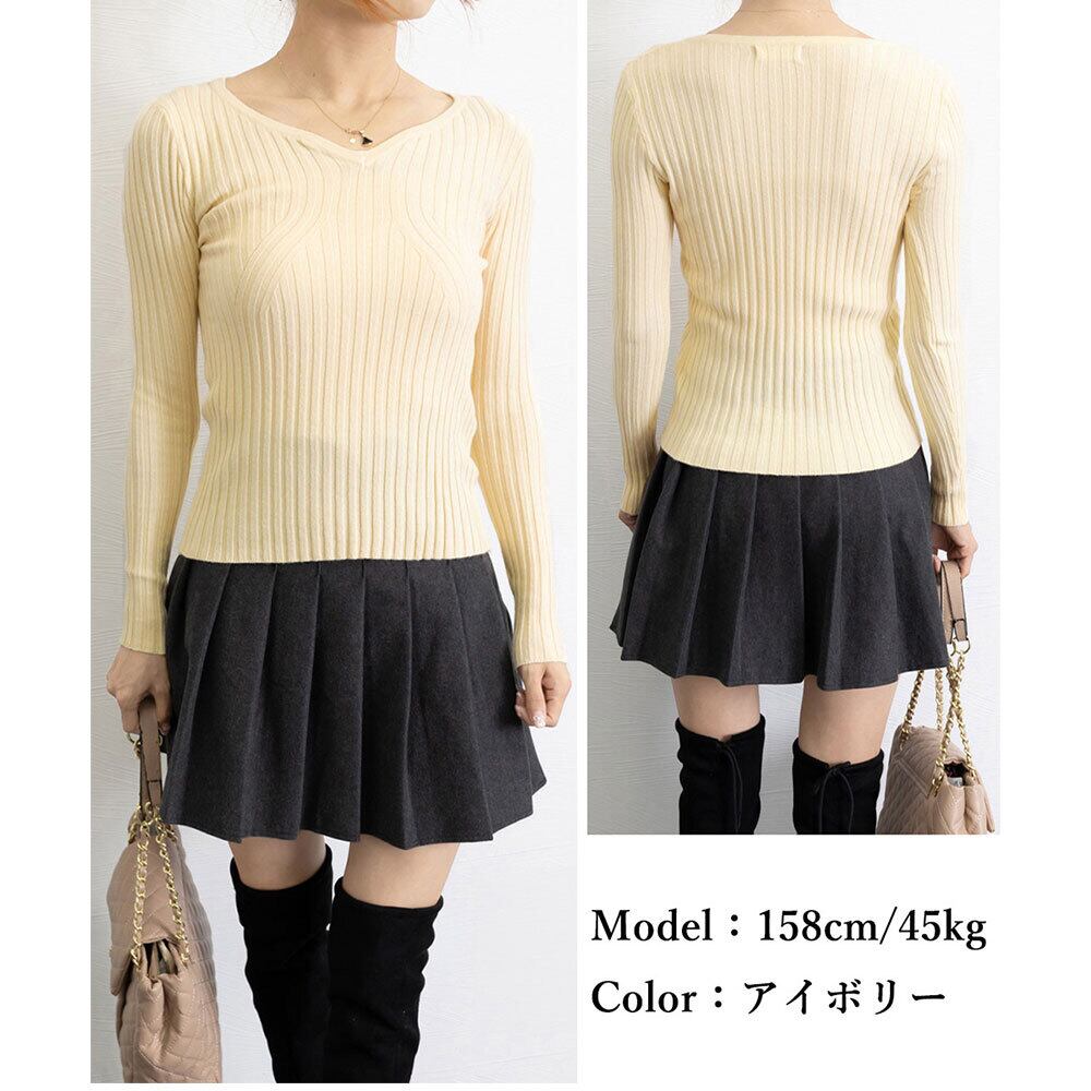 ハートネック リブニット トップス レディース きれいめ 大人 春秋冬 かわいい おしゃれ フェミニン シンプル プルオーバー 大人可愛い 大人女子