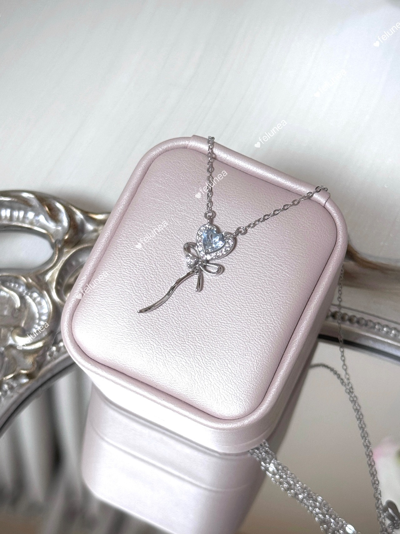 Crystal Heart Ribbon Necklace