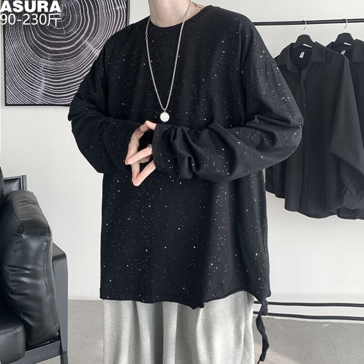 Tシャツ シャツ ラウンドネックルーズオータム ロング ピンク 大きめサイズ 秋物 Oネック ASURAプラスサイズメンズ88446412585