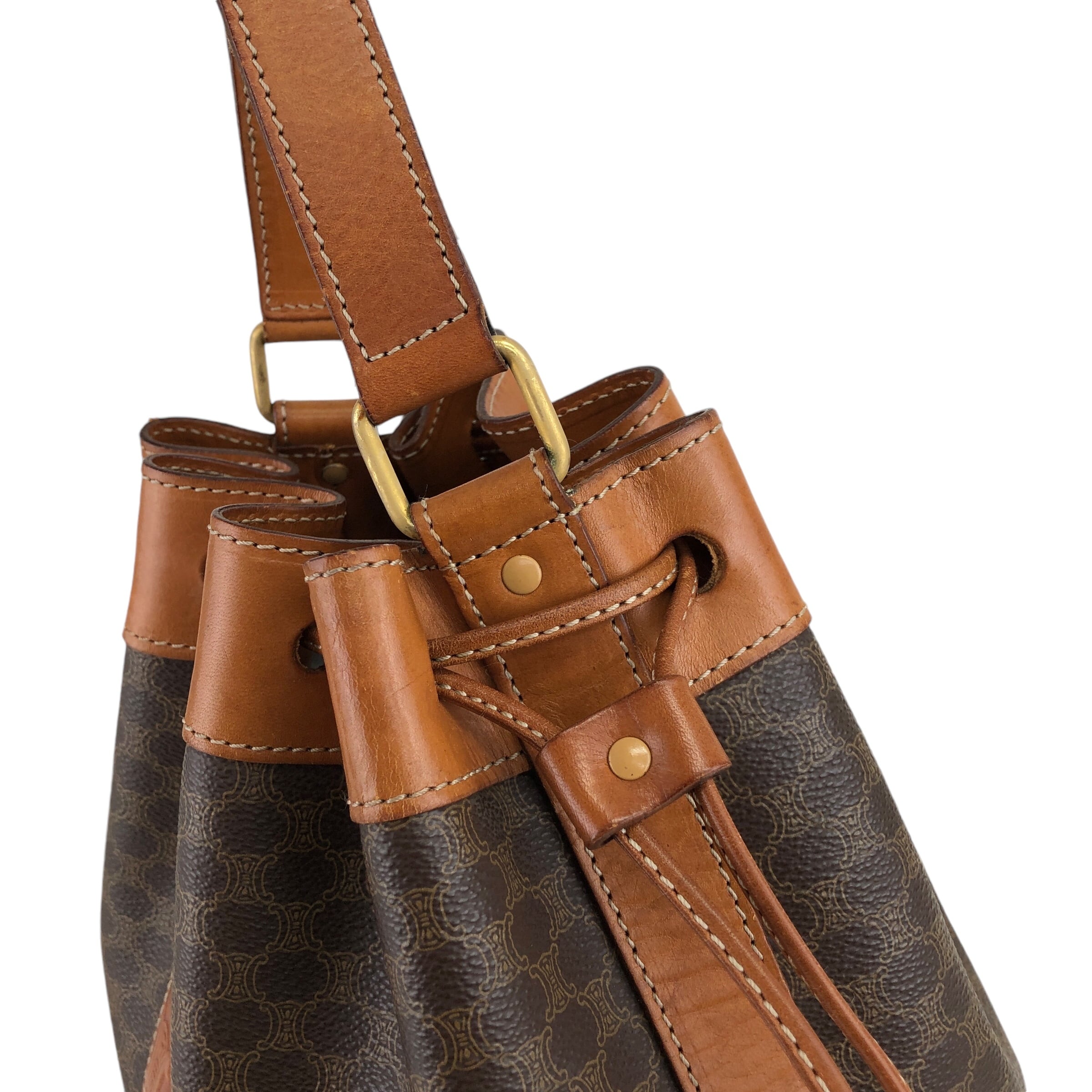 CELINE セリーヌ マカダム ショルダーバッグ ブラウン ブラゾン型押し