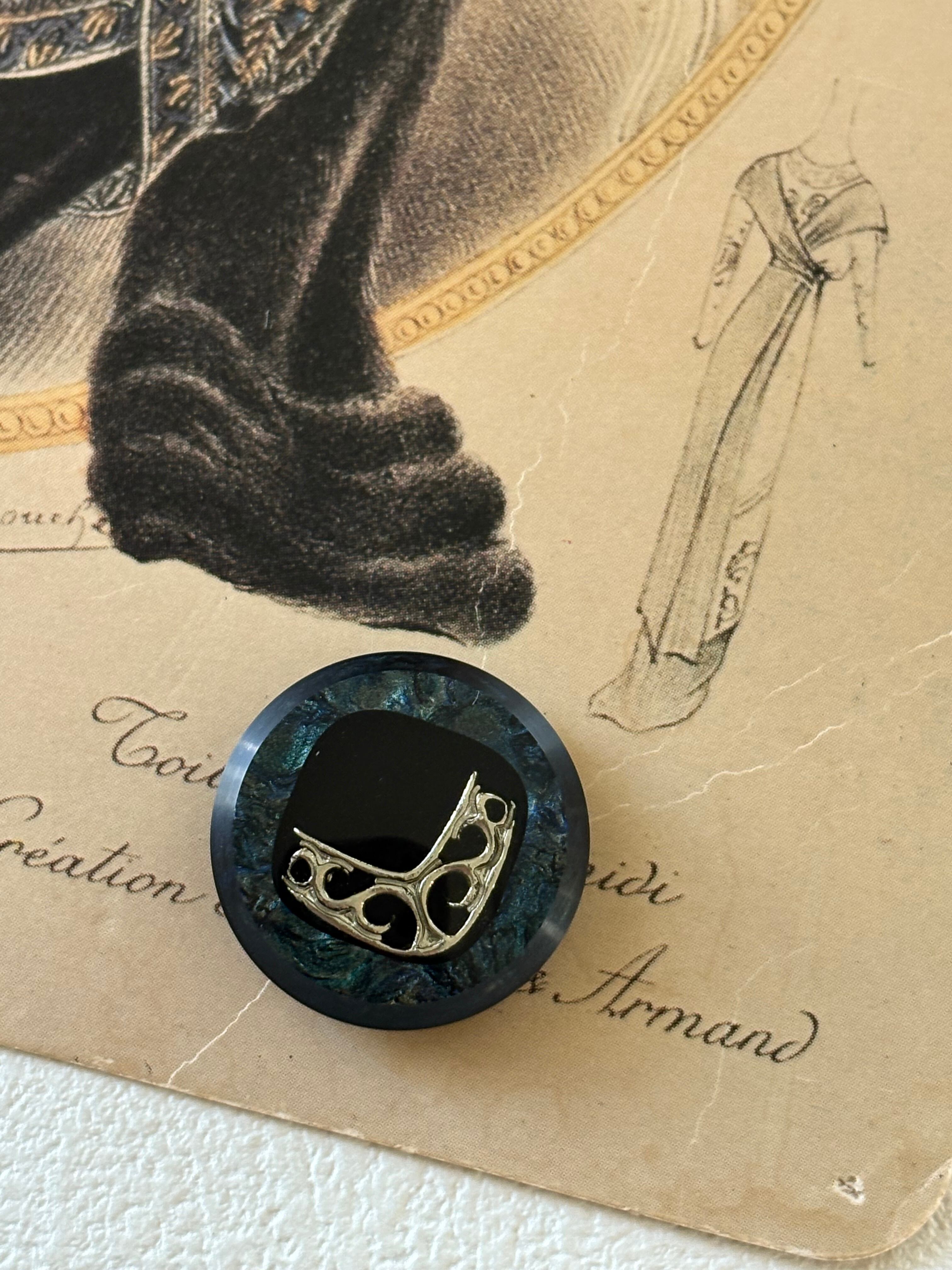 Japanese Vintage ボタン マーブル×シルバー 22mm マーブル調 昭和レトロ アクセサリーパーツ 装飾材 カルトナージュ