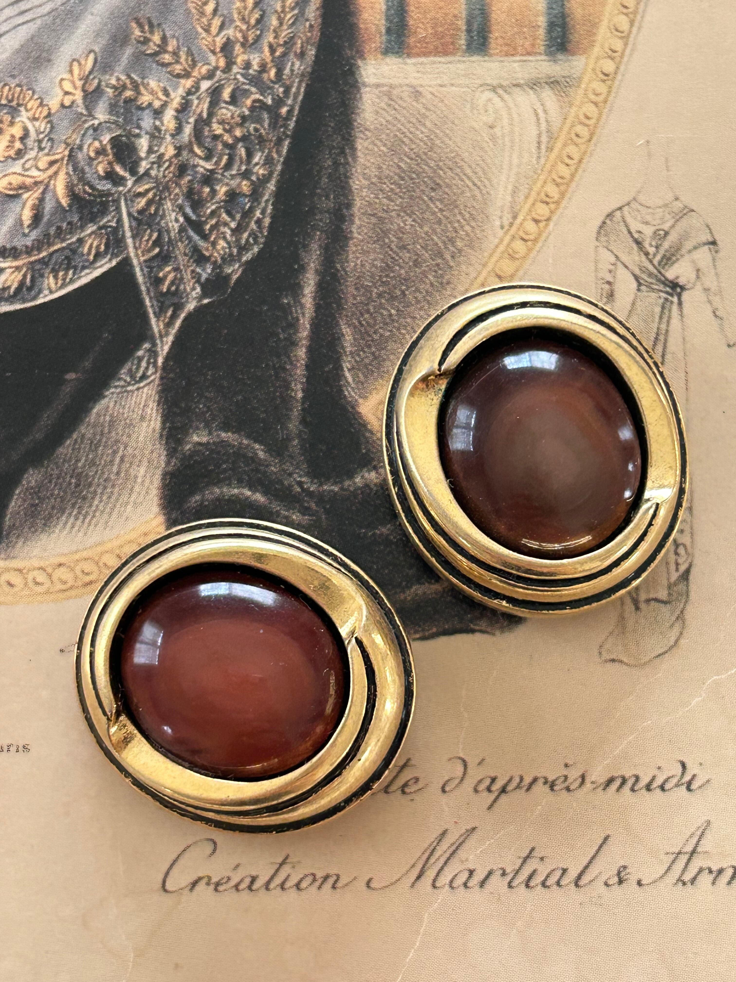 Japanese Vintageボタン ブラウン×ゴールド オーバル型 カボション 27mm アクセサリーパーツ デコレーション材