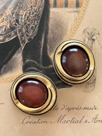 Japanese Vintageボタン ブラウン×ゴールド オーバル型 カボション 27mm アクセサリーパーツ デコレーション材