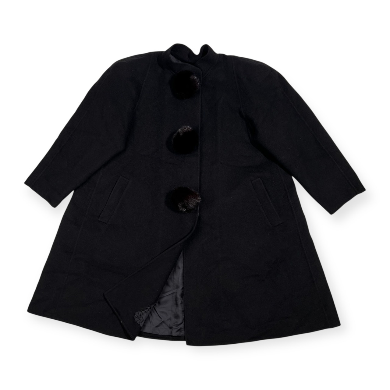 カシミヤ100% 毛皮付き Cannon Creation キャノンクリエーション デザイン カシミア ウール コート 9AR /ブラック/レディース