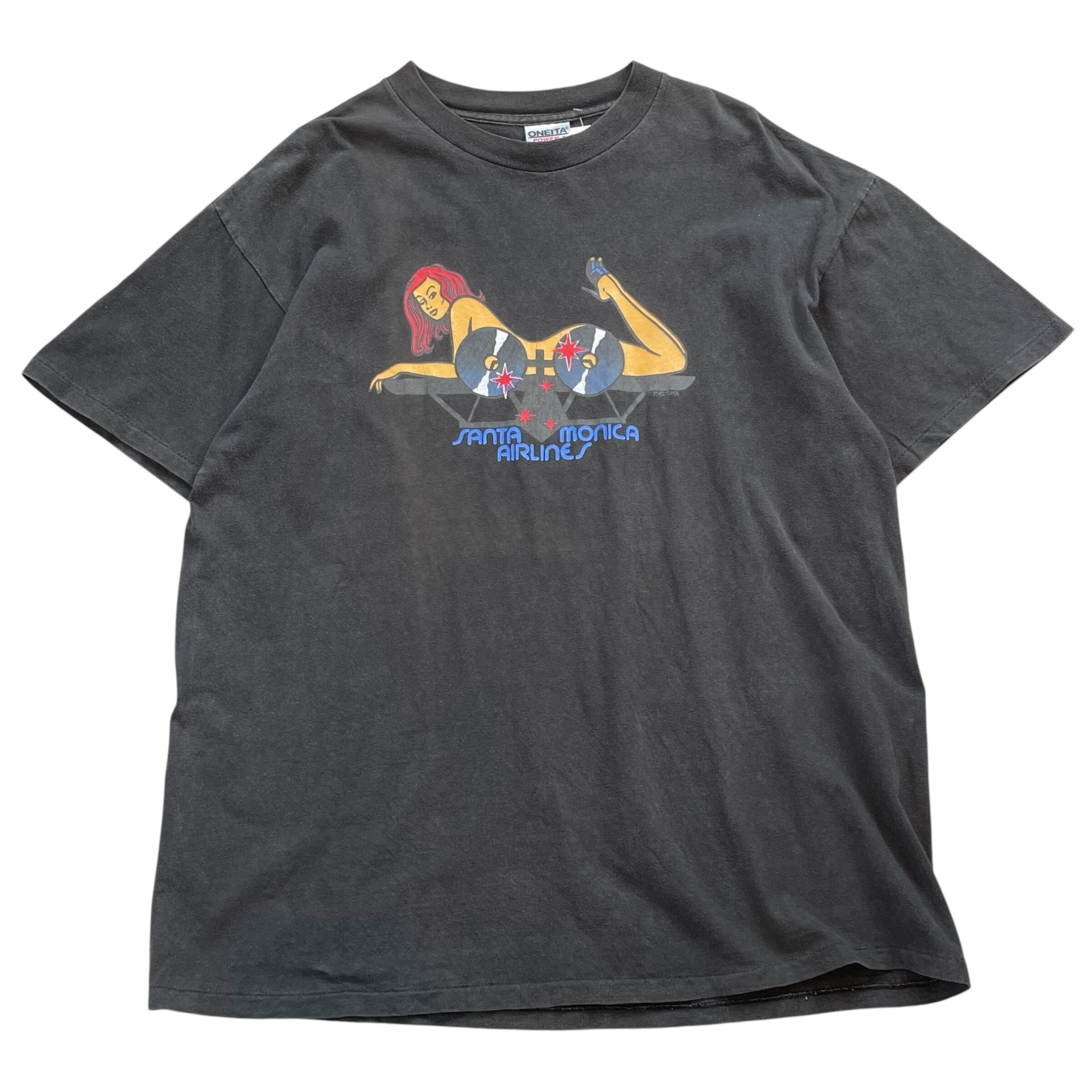 Special!! 1992s SANTA MONICA AIRLINES "GIRL ON BOAD" T-shirt