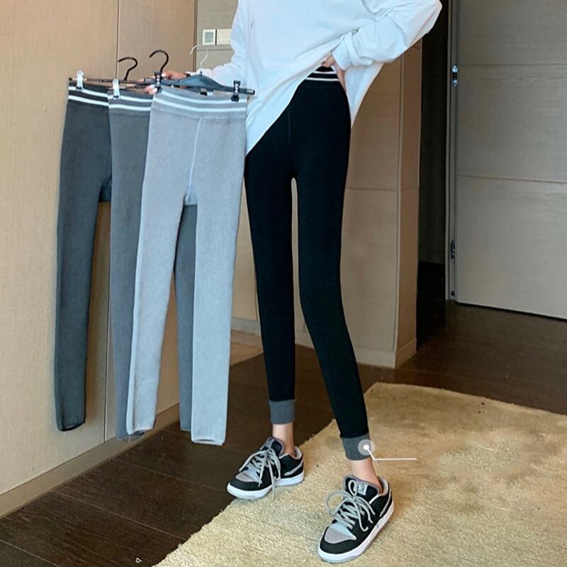 ブラックパンツ スプリングオータムストレッチハイウェストウェストレギンス レディースベルベット エラスティック 伸縮 春物 秋物 試着室13486034842