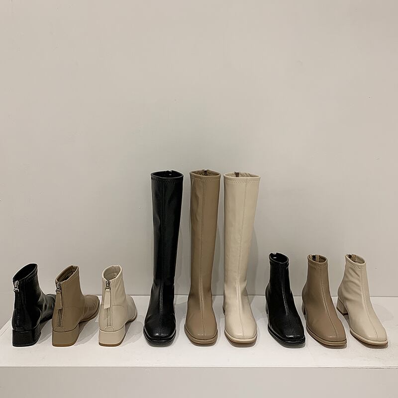 ブーツレッドジッパーカジュアル 靴 シューズ スクウェア 防水 フェイクシューズ87110854366